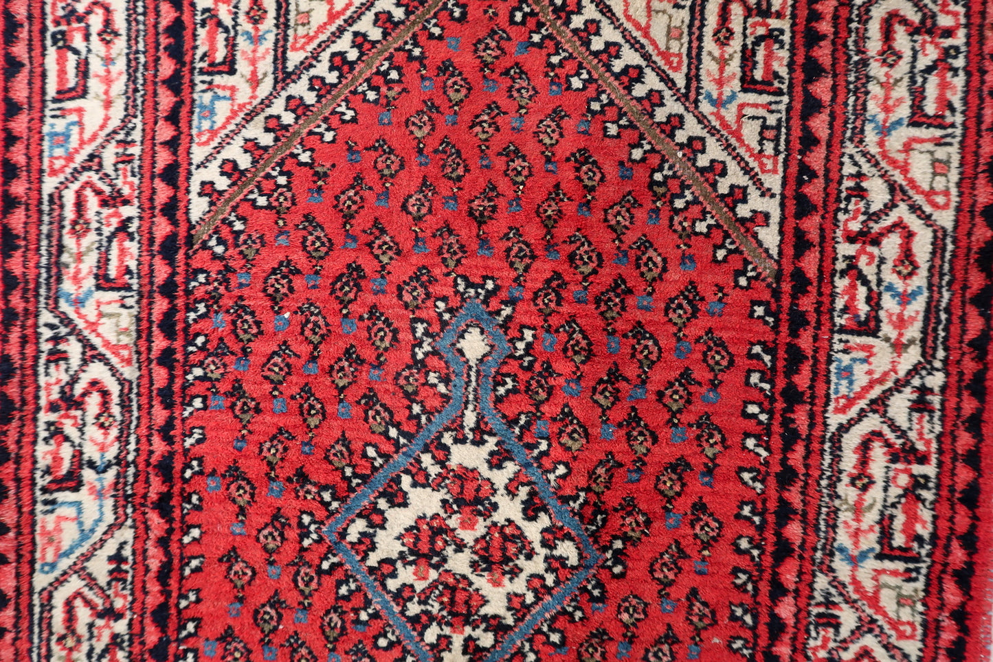 Hand-knotted Indian Seraband rug, 1960s wool carpet with classic boteh pattern