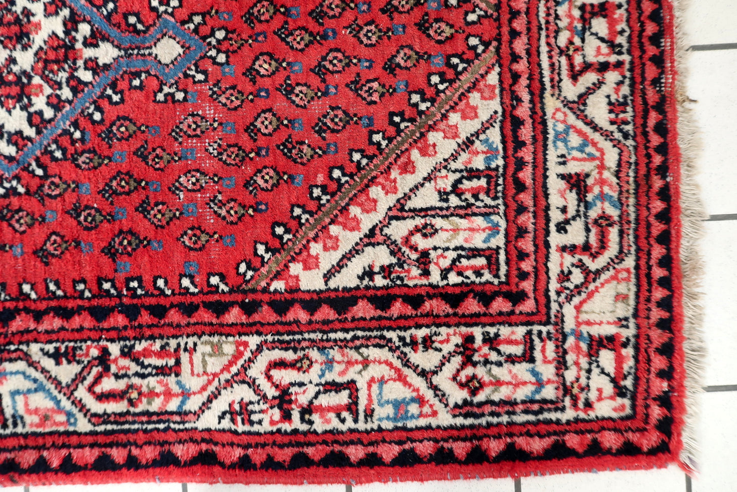 1960s vintage Seraband rug, all-over boteh pattern with intricate borders
