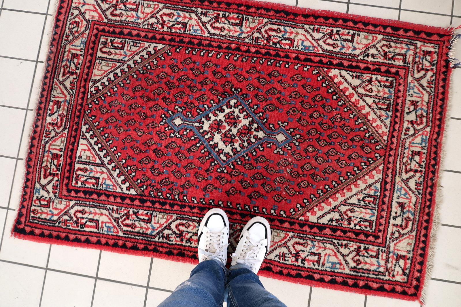 Vintage Indian wool rug, Seraband style with traditional Persian-inspired design