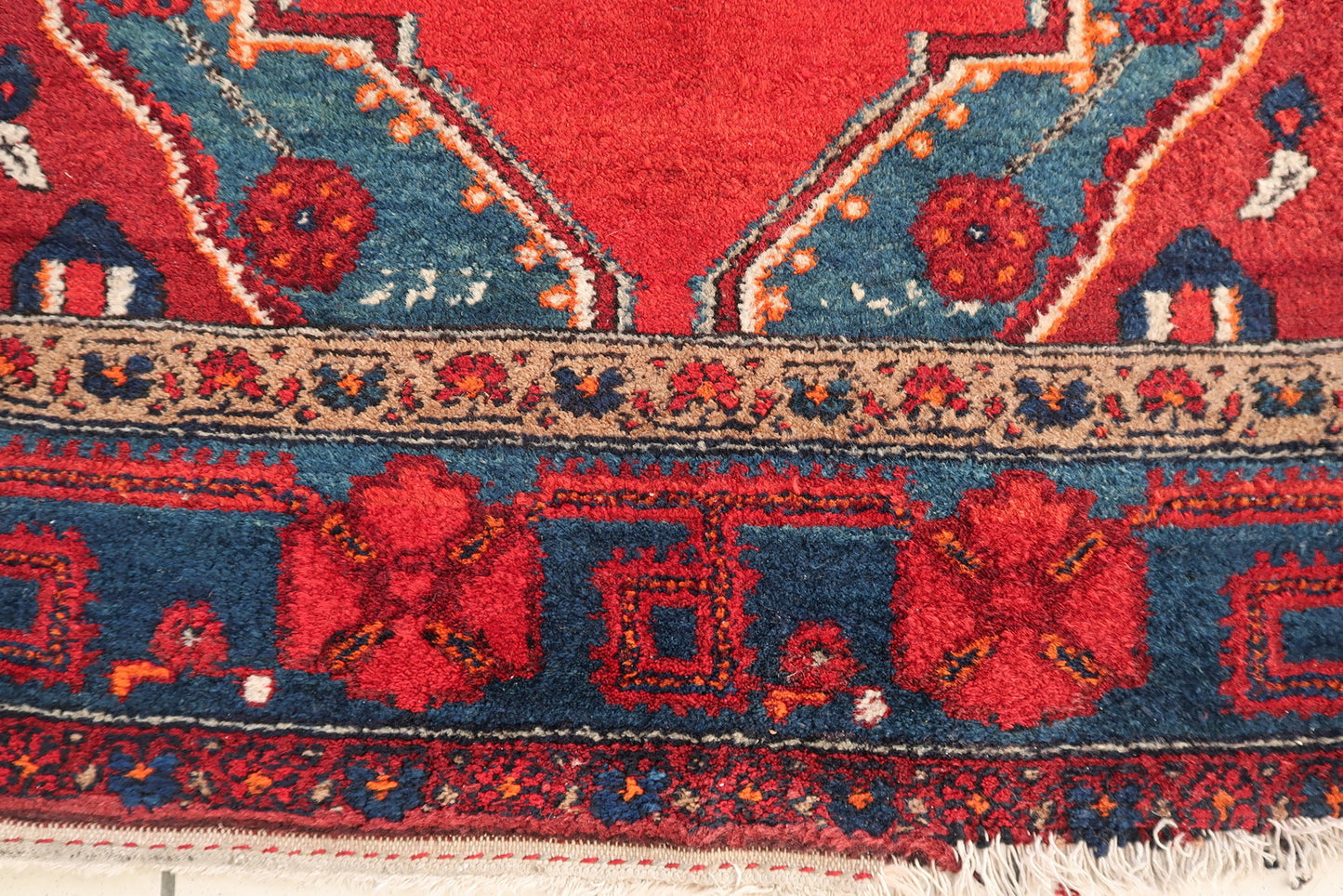 Antique Malayer wool carpet, geometric tribal pattern with soft colors