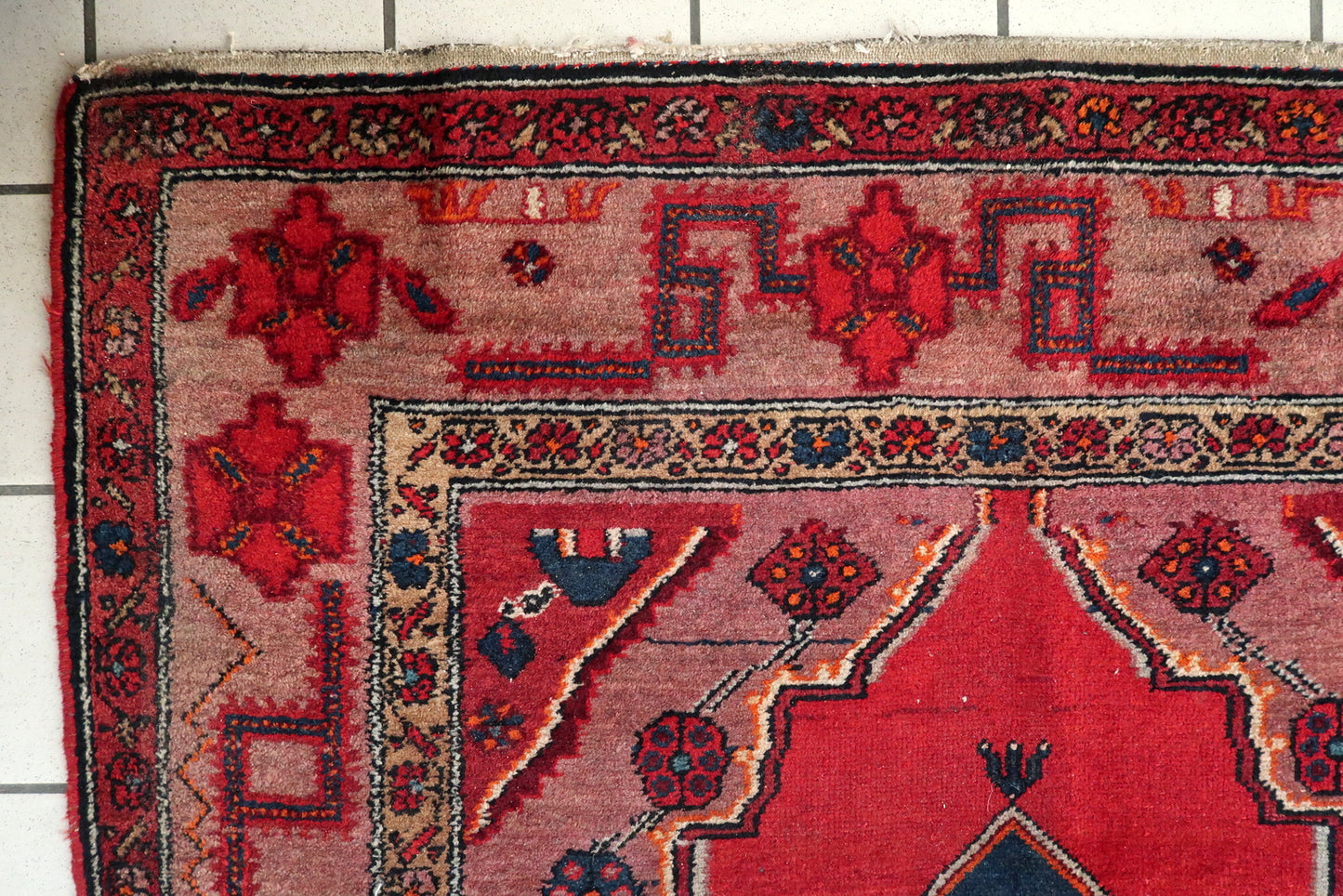 Vintage Persian Malayer rug, finely woven wool carpet with geometric design