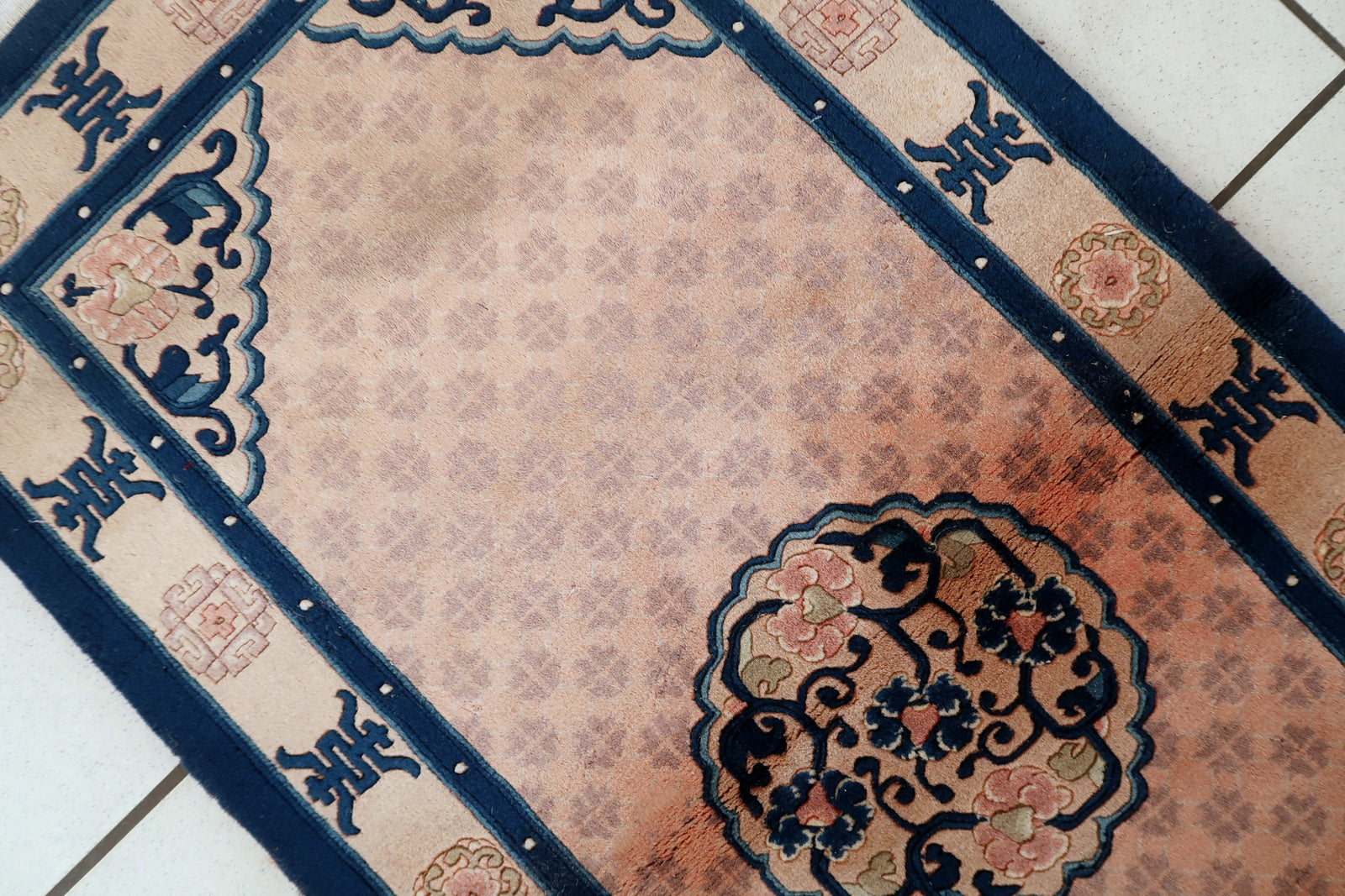 Hand-knotted Chinese Art Deco rug, 1960s wool carpet with vibrant colors