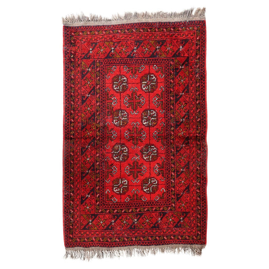 Antique 1920s Afghan Ersari rug, hand-knotted tribal wool with gul motifs
