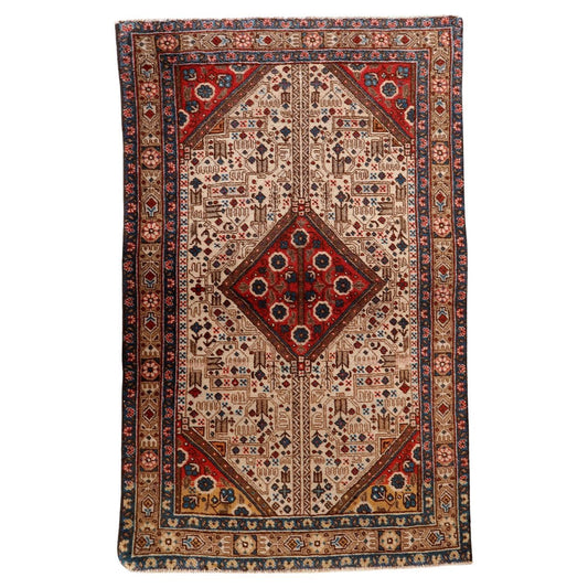 Vintage 1930s Persian Malayer rug, hand-knotted wool with intricate geometric design
