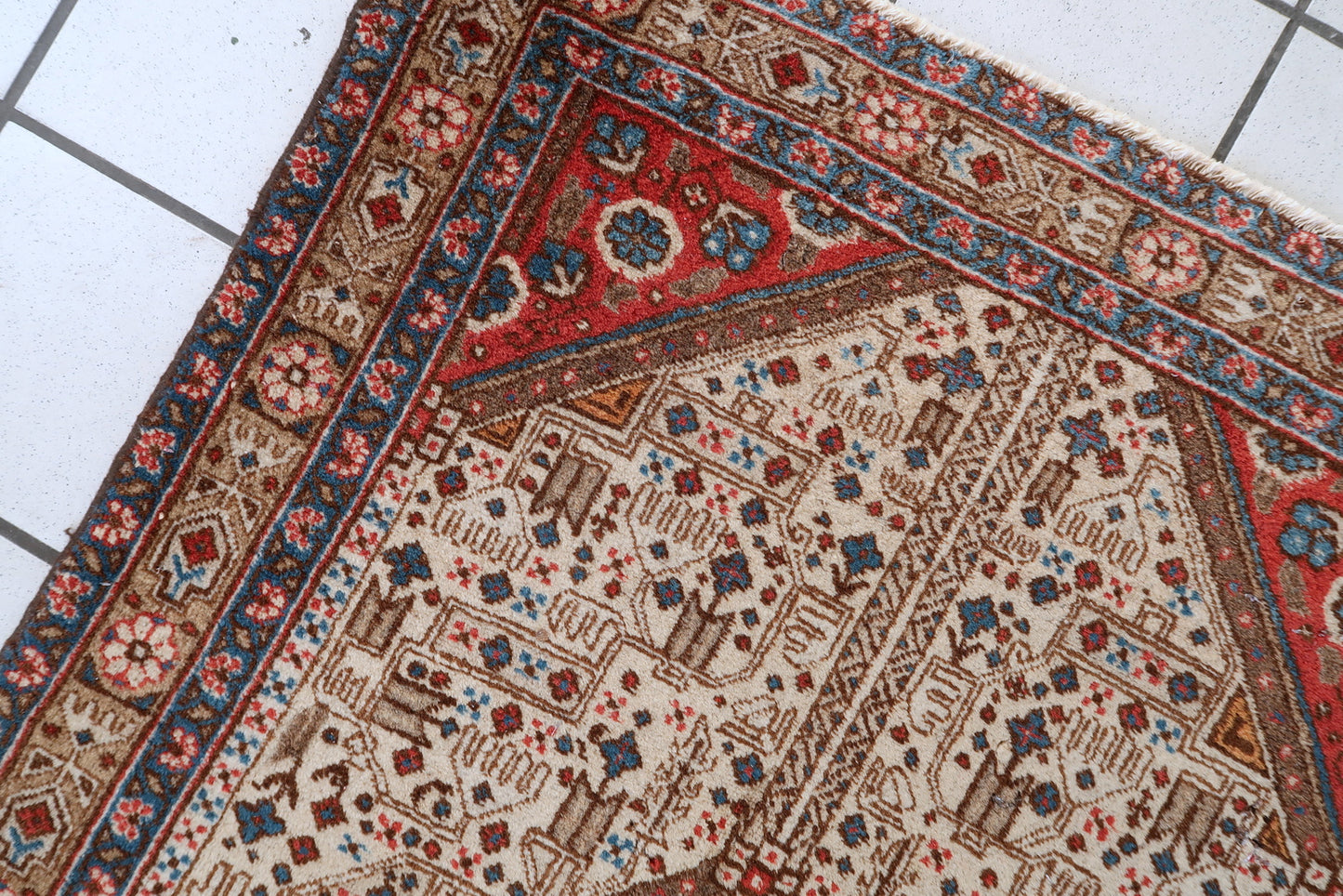 Vintage Malayer rug close-up, showing fine hand-knotted wool texture