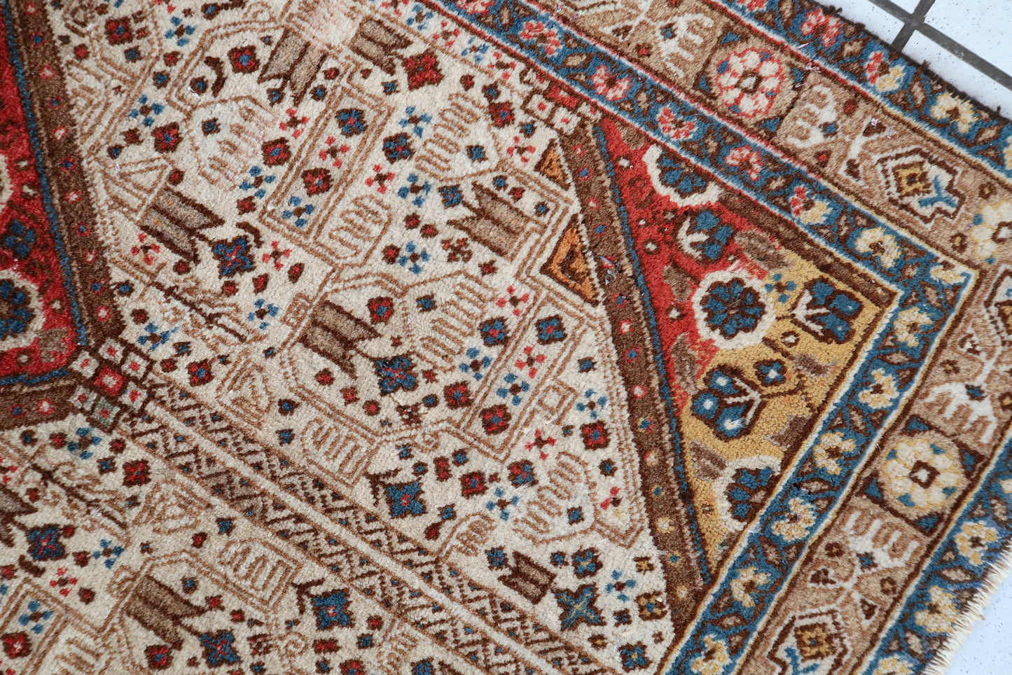 Hand-knotted Malayer rug, geometric medallion design with detailed borders