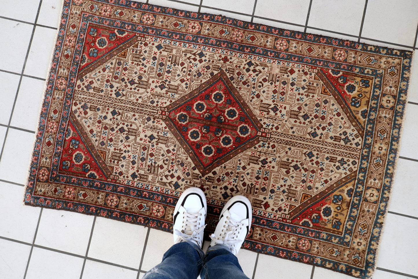 Vintage Malayer carpet, wool rug with deep blue and red tones