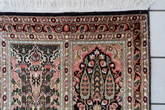 Persian Qum silk rug full view, fine handmade carpet with detailed medallion