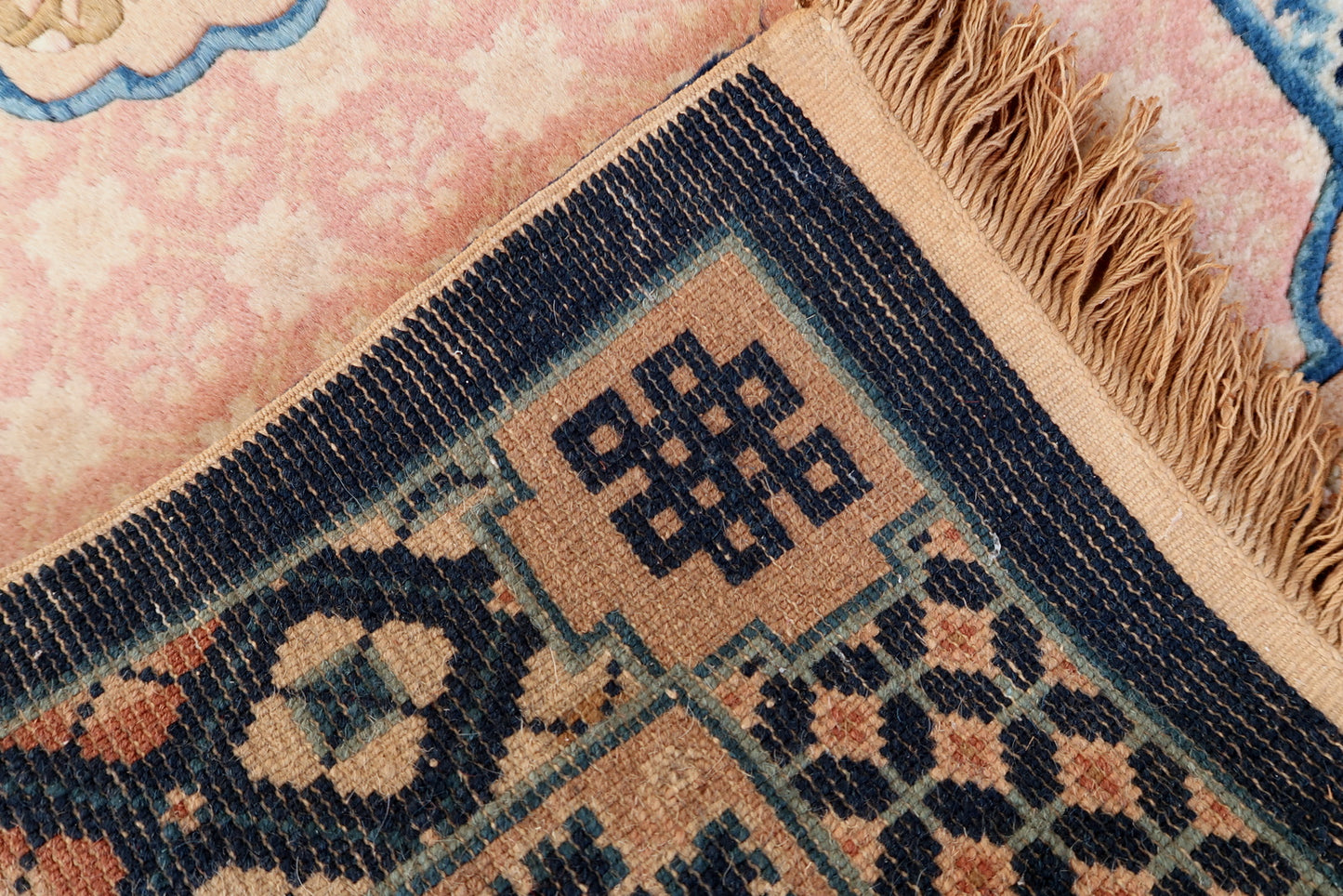 Art Deco Chinese rug detail, showing intricate hand-knotted construction
