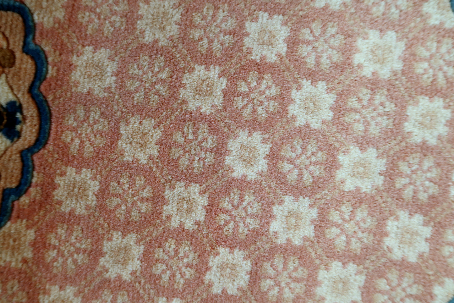 Chinese Art Deco rug corner detail, showcasing craftsmanship and patina