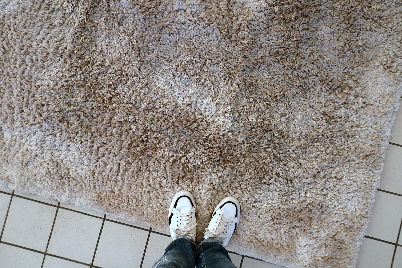 Vintage 1960s rug, square format with minimalist Scandinavian aesthetic