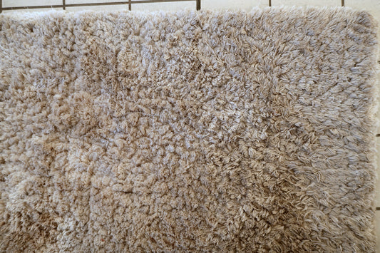 Scandinavian shag rug full view, square vintage carpet with soft fluffy texture