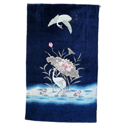 Antique 1890s Chinese Peking rug, hand-knotted wool with crane motif