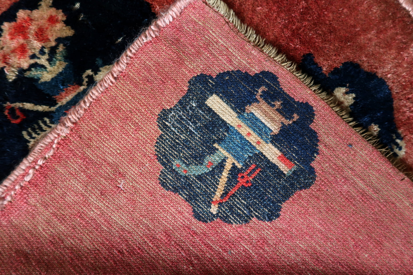 Chinese Art Deco rug texture detail, dense wool pile with soft sheen