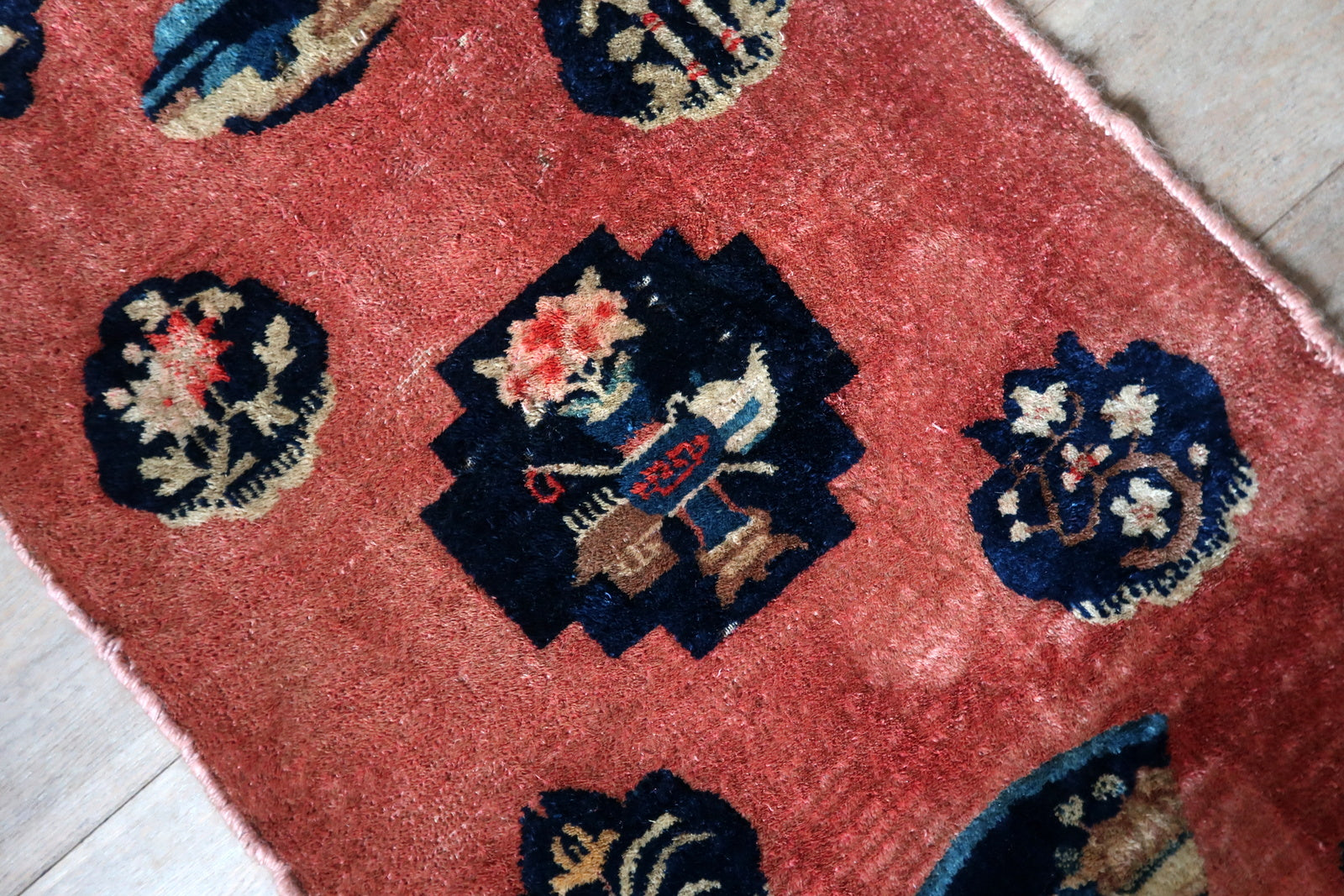 Hand-knotted Chinese rug, 1920s Art Deco style with bold color palette