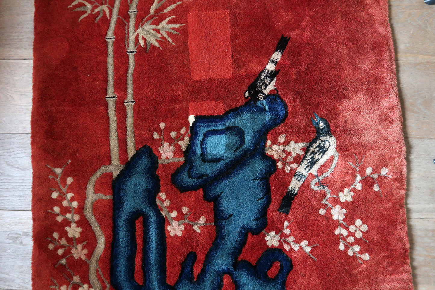 Handmade Chinese Art Deco rug, 1920s wool carpet with modernist composition