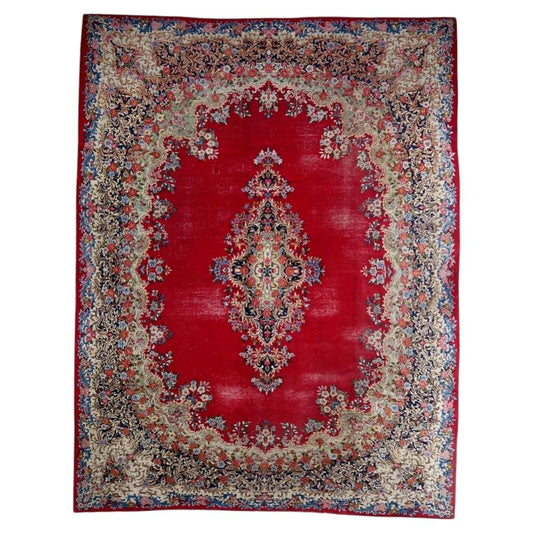 Antique 1920s Persian Kerman rug, large hand-knotted wool with floral design