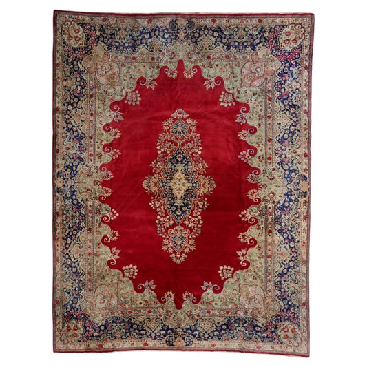 Antique 1920s Persian Kerman rug, large hand-knotted wool with floral design