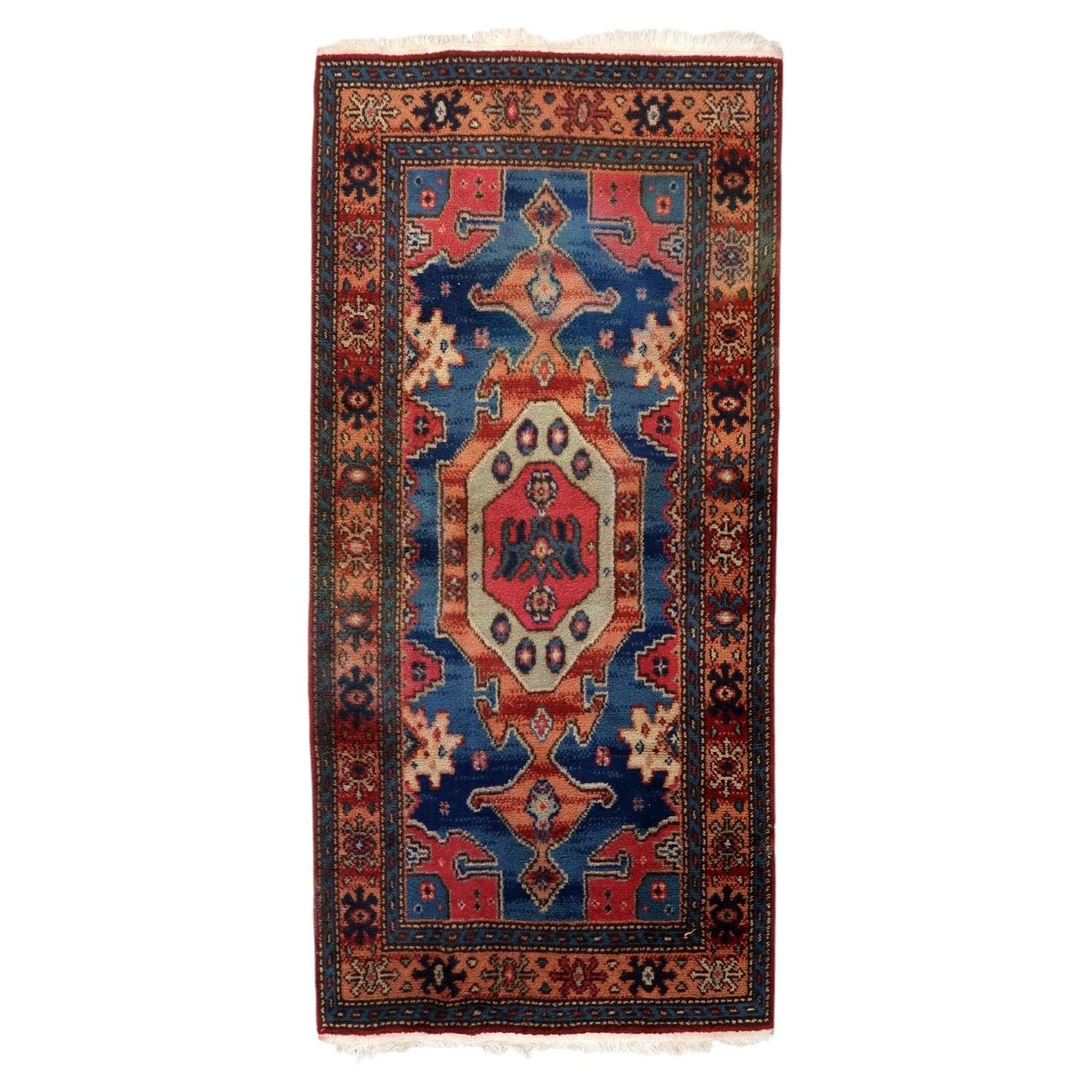 Vintage 1950s German tribal style rug, handmade wool with geometric design