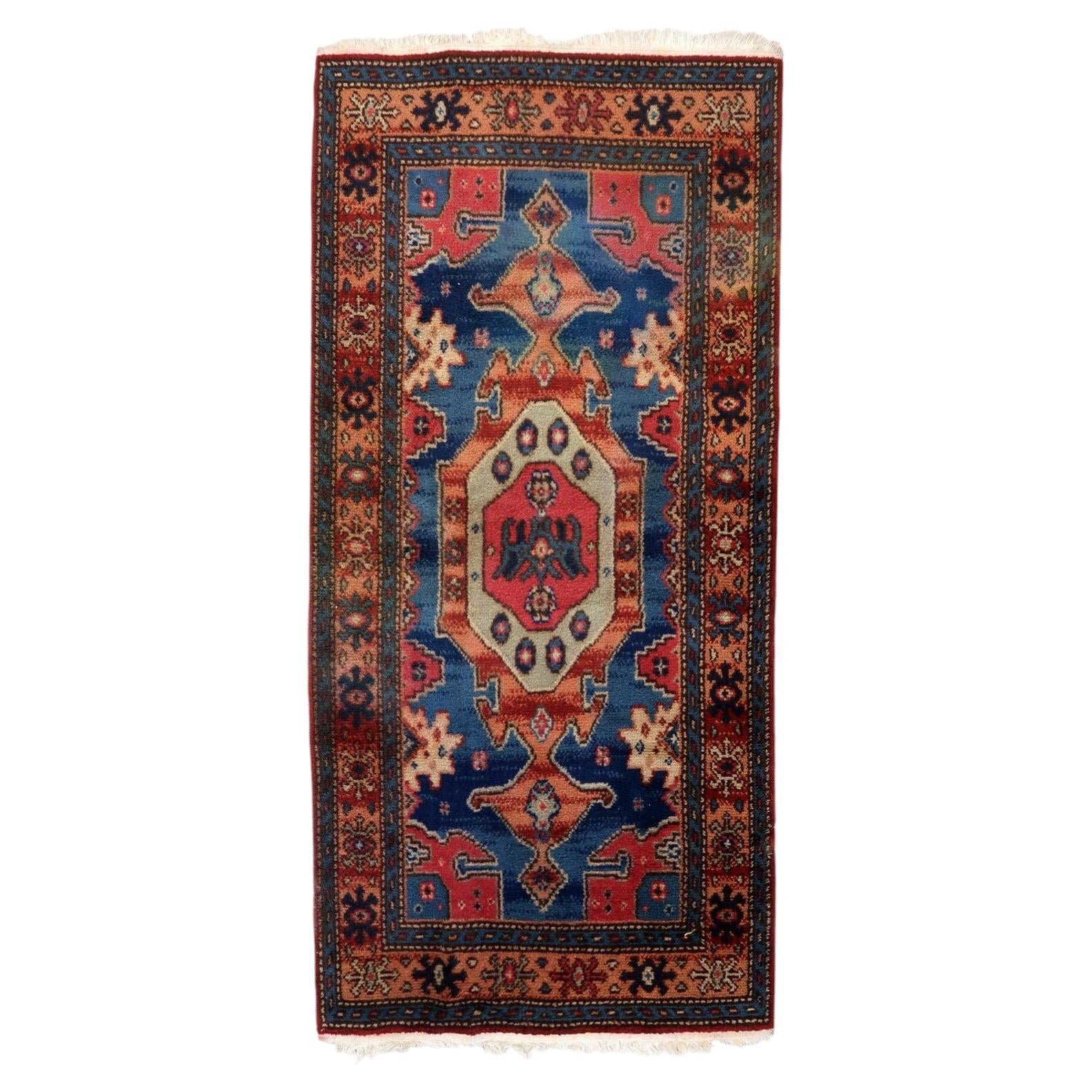 Vintage 1950s German tribal style rug, handmade wool with geometric design