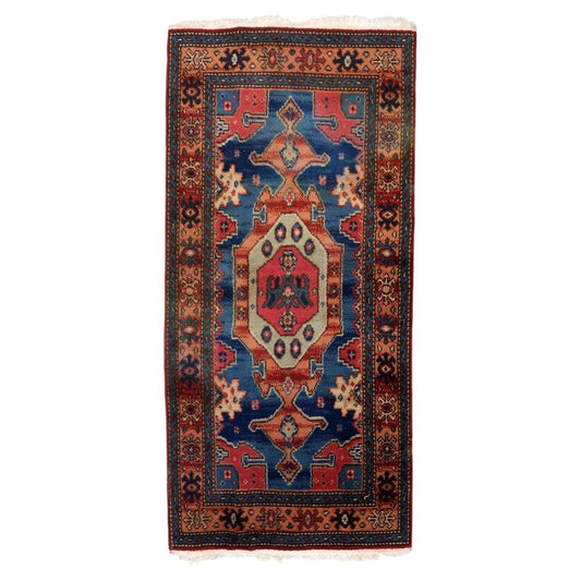 Vintage 1950s German tribal style rug, handmade wool with geometric design