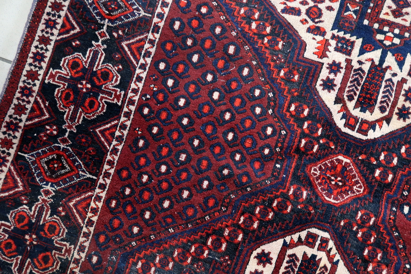 Vintage Persian tribal rug, Afshar design with repeating geometric elements