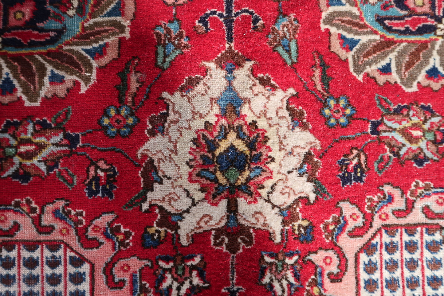 Antique Persian workshop rug from Tabriz, hand-knotted circa 1920s with asymmetric (Persian) knots in medium-fine density, featuring the most technically demanding allover Shah Abbasi format with no central medallion.


