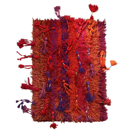 Vintage Swedish Rya rug with abstract sunset colour field in warm tonal gradients

