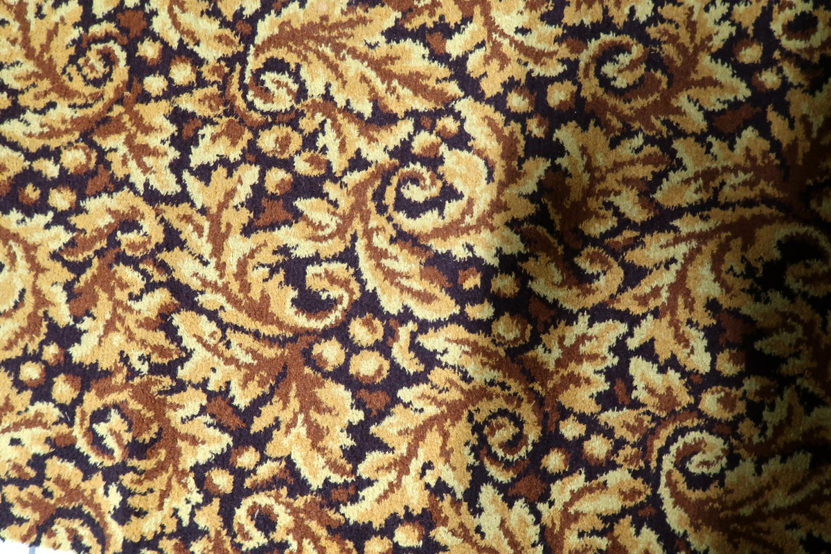 1960s acrylic corridor runner with classic floral foliage motifs and a warm golden palette