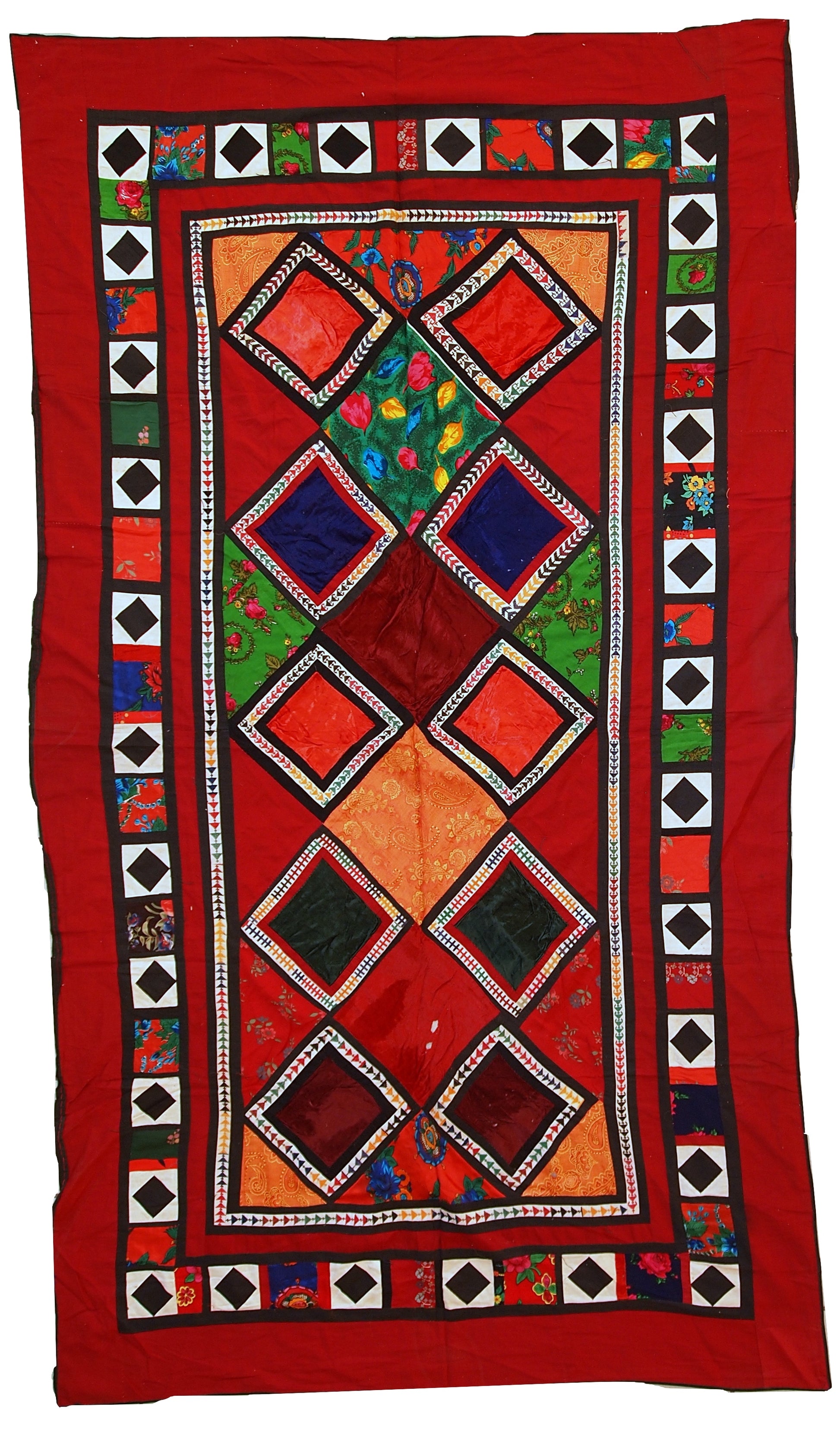 Vintage Uzbek Suzani patchwork textile full view

