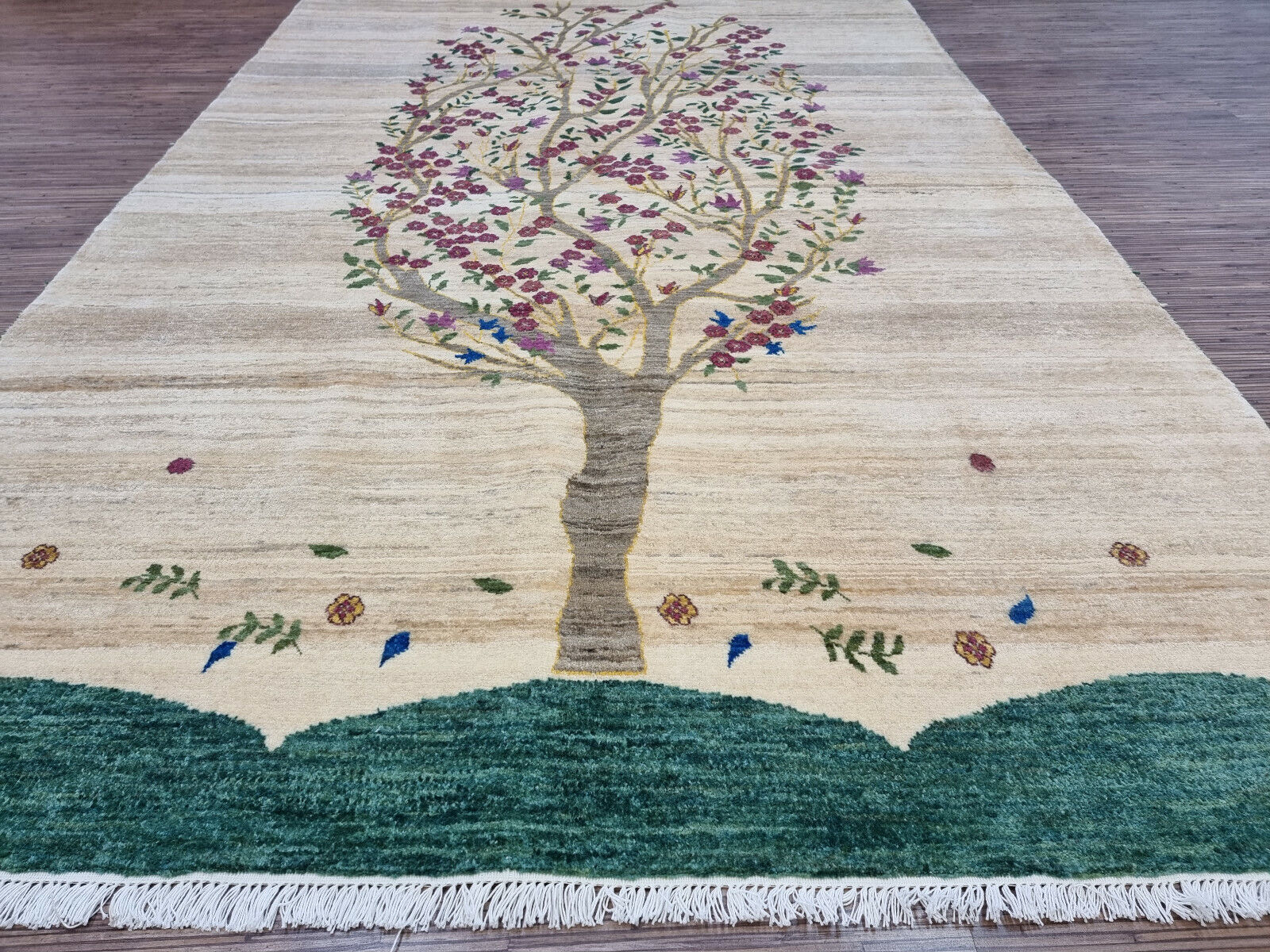 Full-length shot showing the proportions of the Persian Gabbeh Rug
