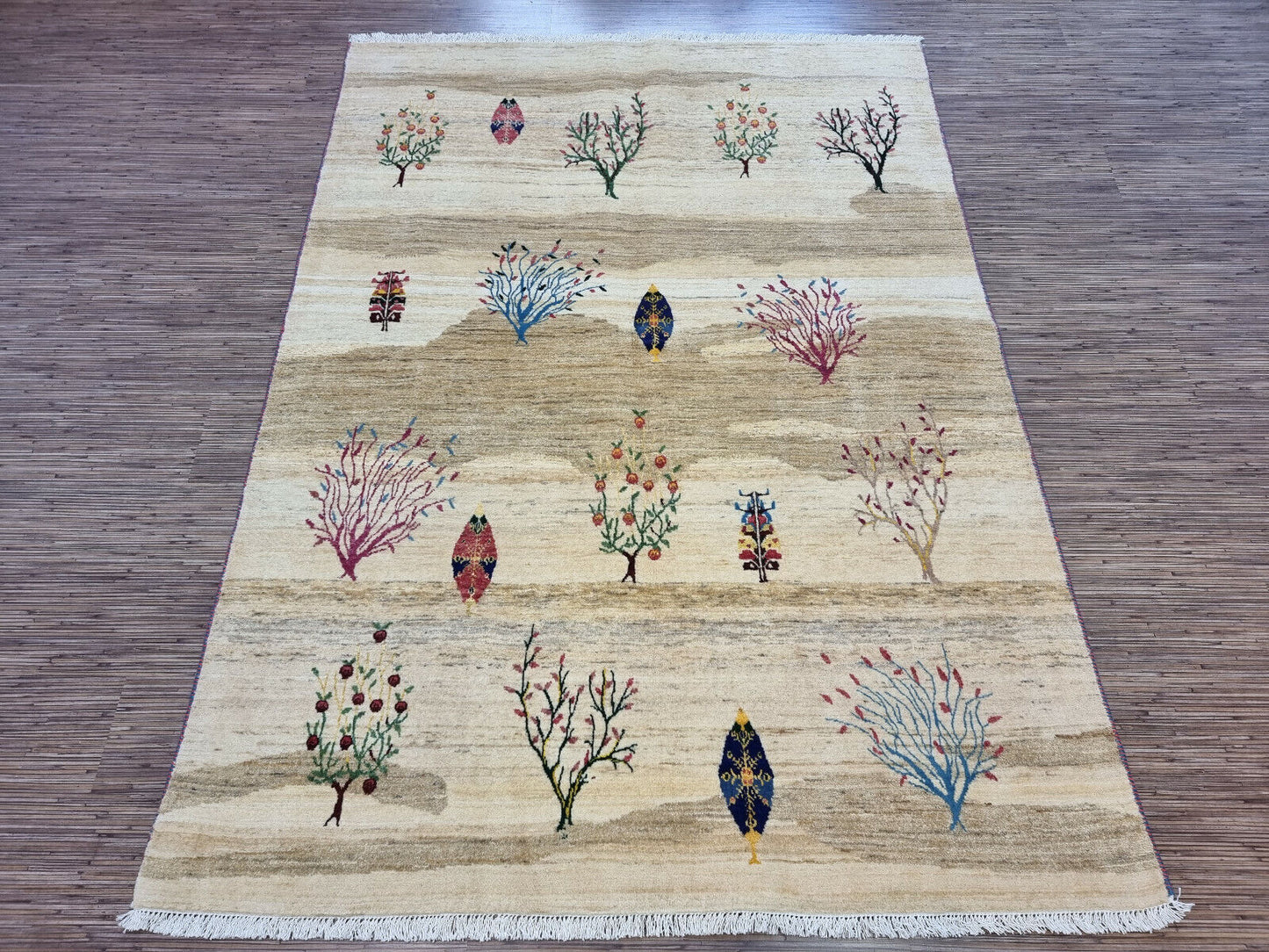 Symmetrical tree pattern on the Handmade Persian Gabbeh Rug
