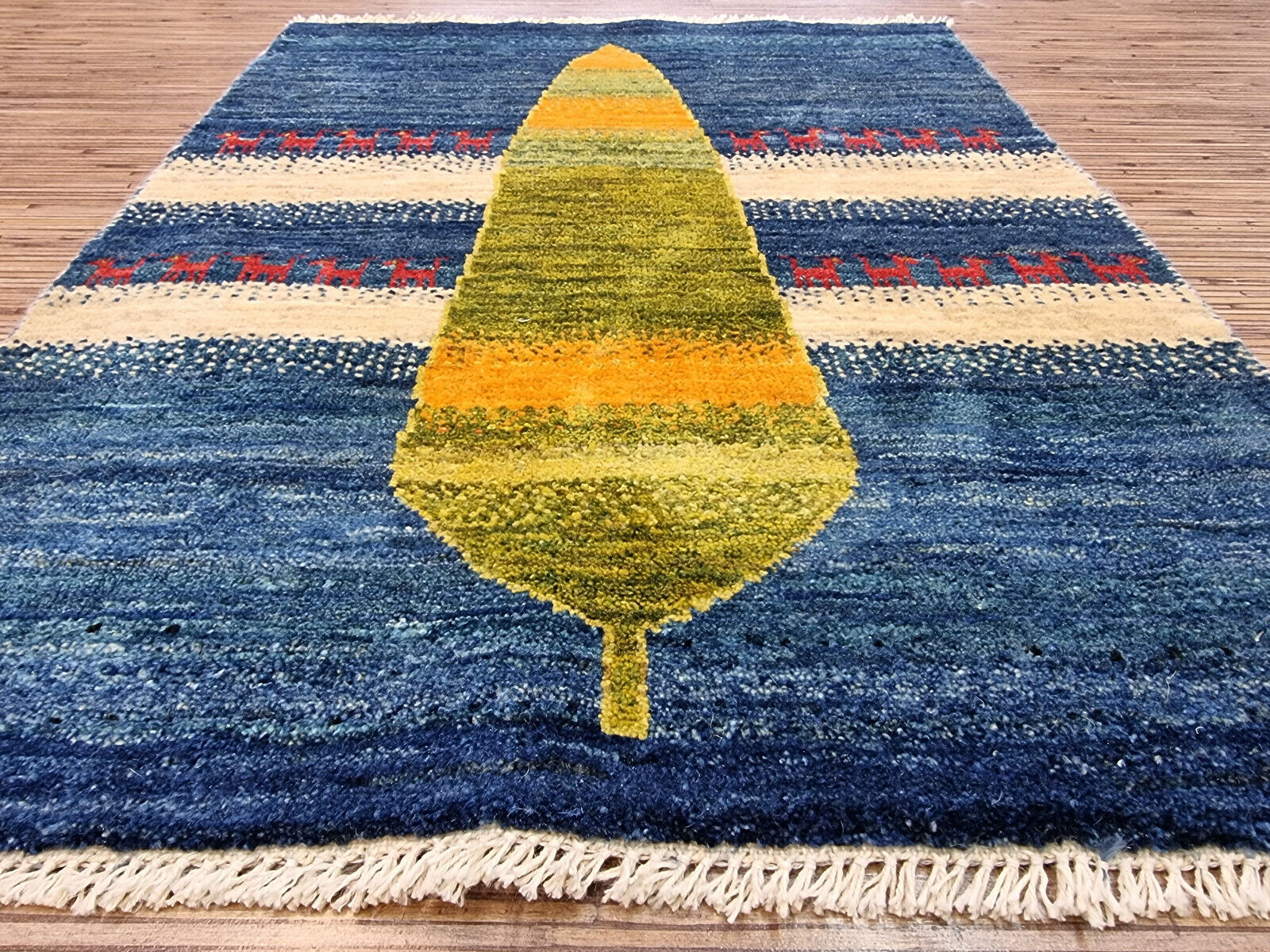 Close-up of wool texture on the Persian Gabbeh Rug
