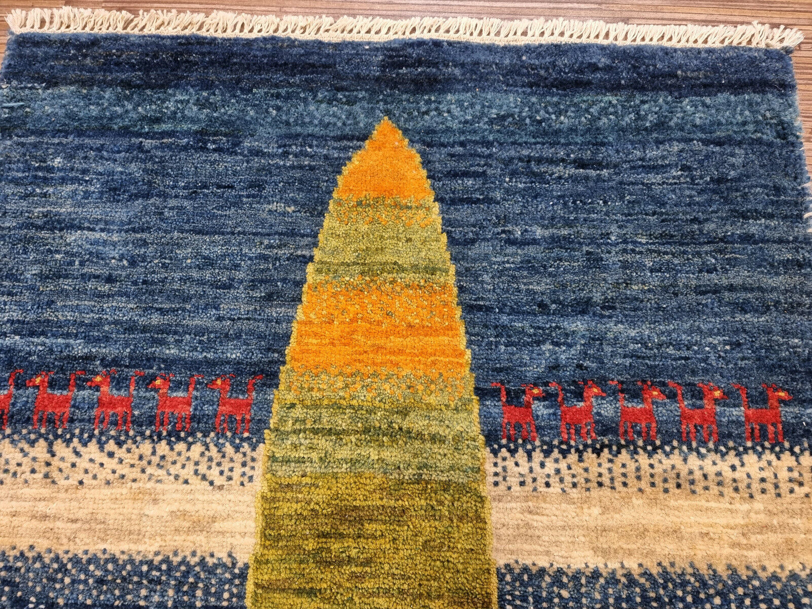 Elegant blue tones on the Persian Gabbeh Rug
