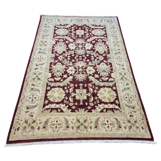 Handmade vintage Afghan Ziegler rug in beige tones

