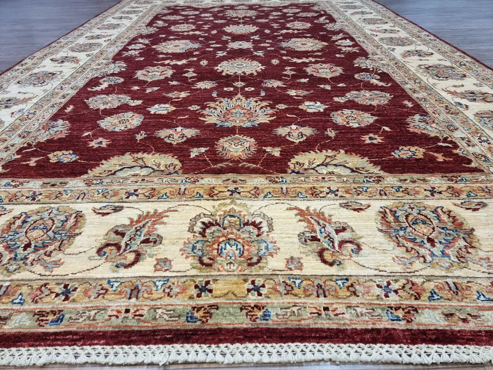 Full view of large Afghan Zigler rug

