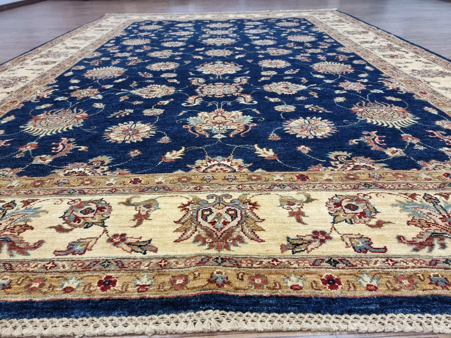 View of the rug's edge and selvedge, demonstrating its robust construction.

