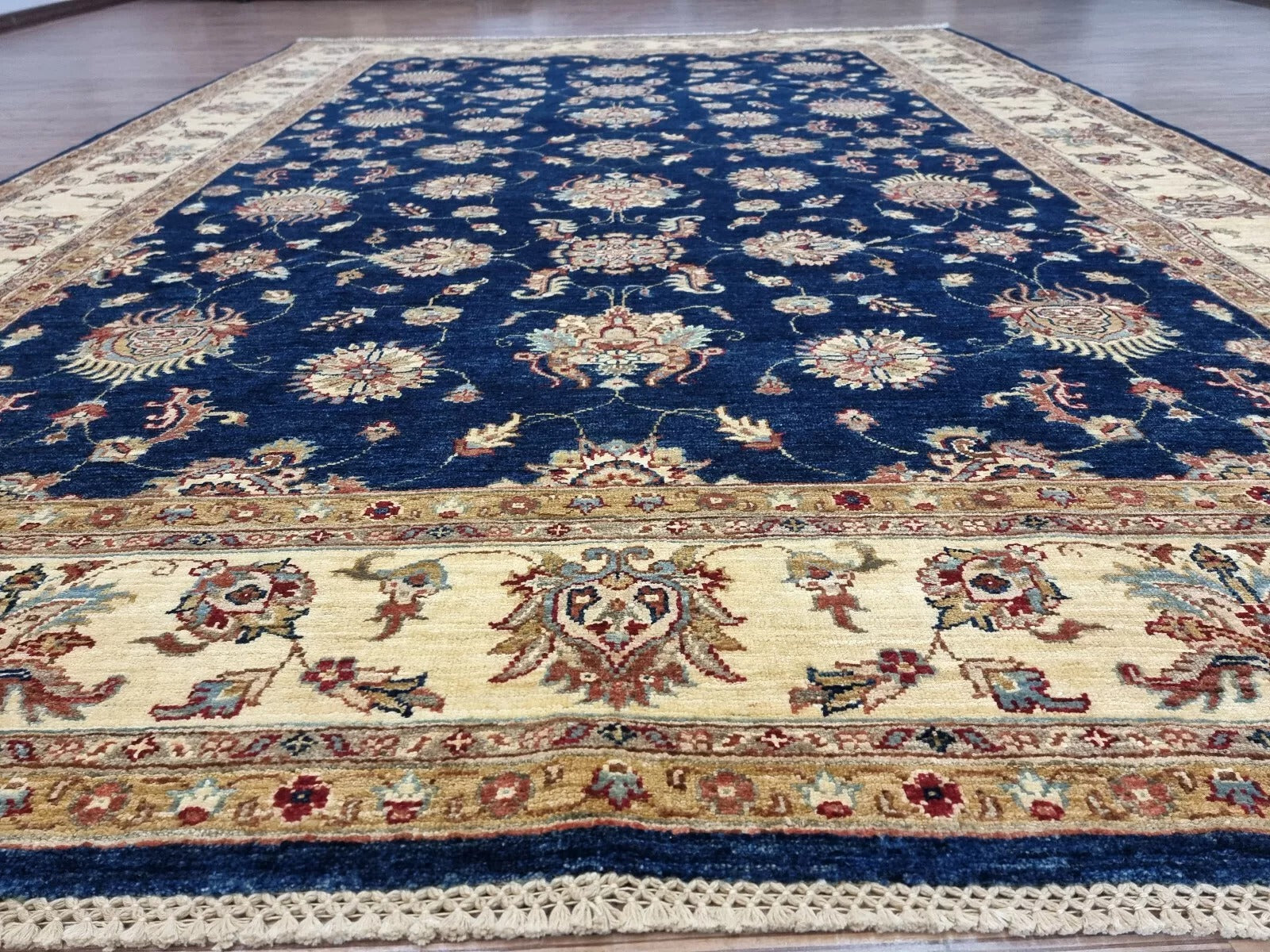 View of the rug's edge and selvedge, demonstrating its robust construction.


