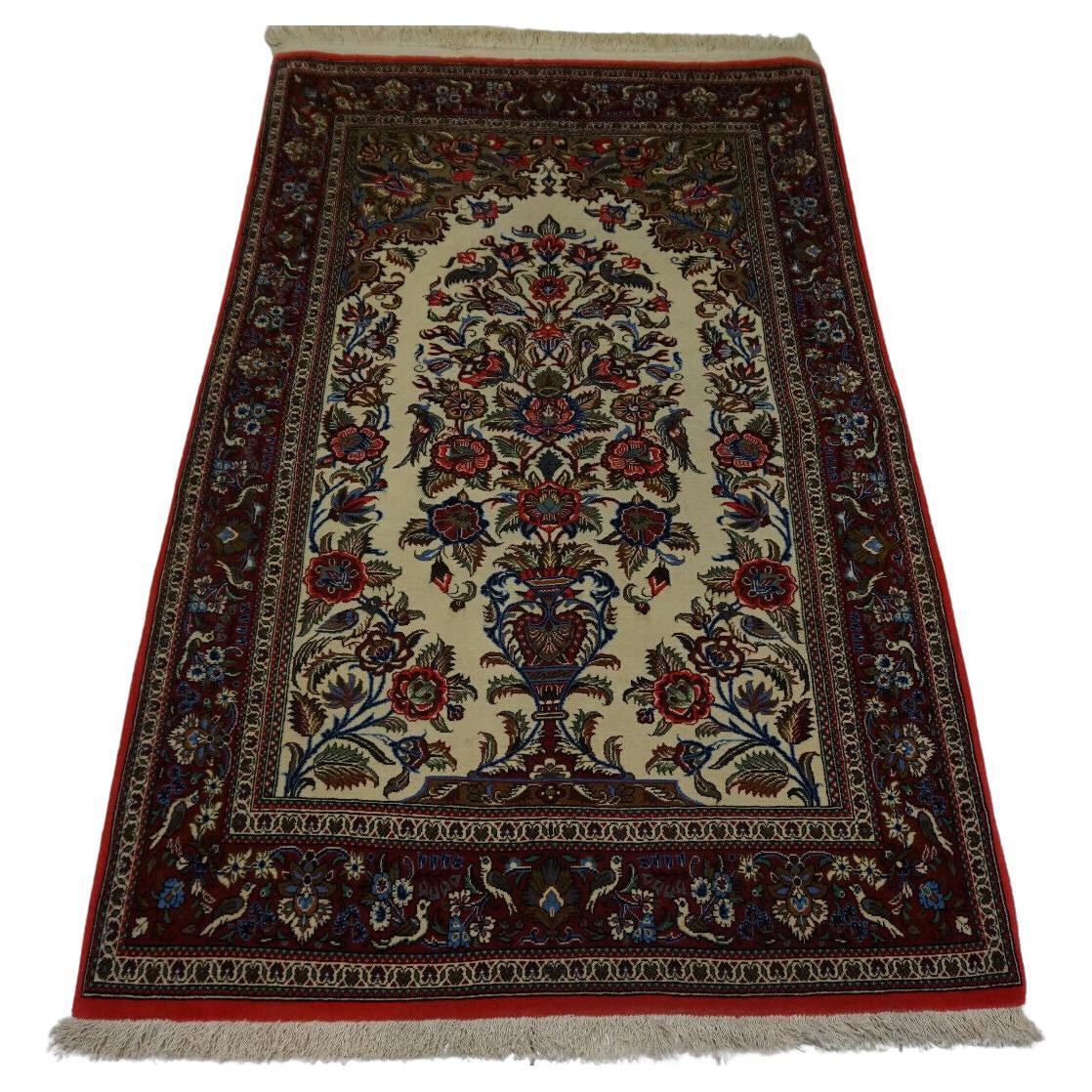 Handmade Vintage Persian Style Qum Rug 3.4' x 5.4' - 1970s Elegance