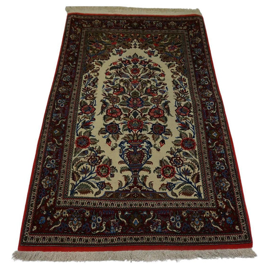 Handmade Vintage Persian Style Qum Rug 3.4' x 5.4' - 1970s Elegance