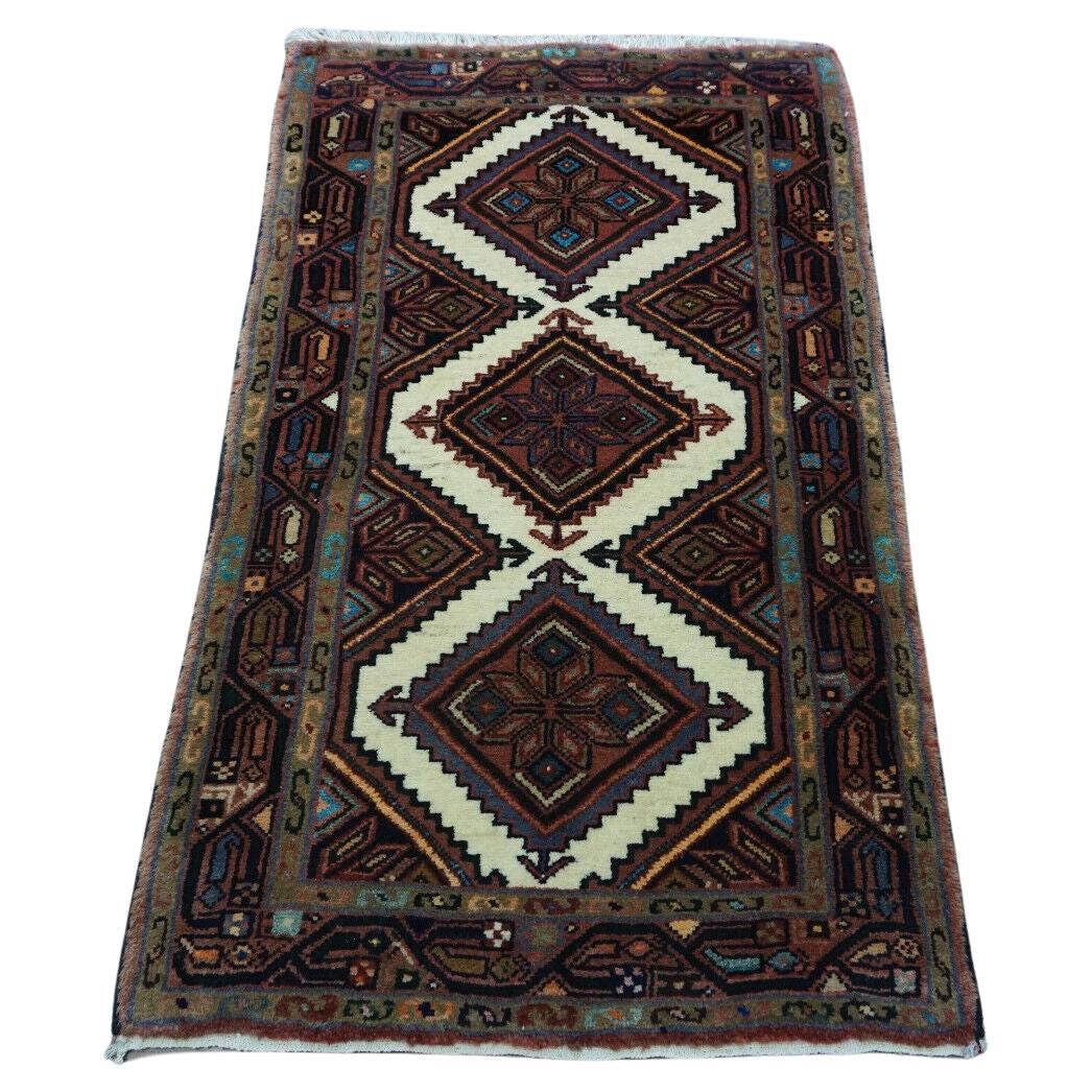 Handmade Vintage Persian Style Hamadan Rug 2.3' x 3.9' - 1970s Persian Artistry