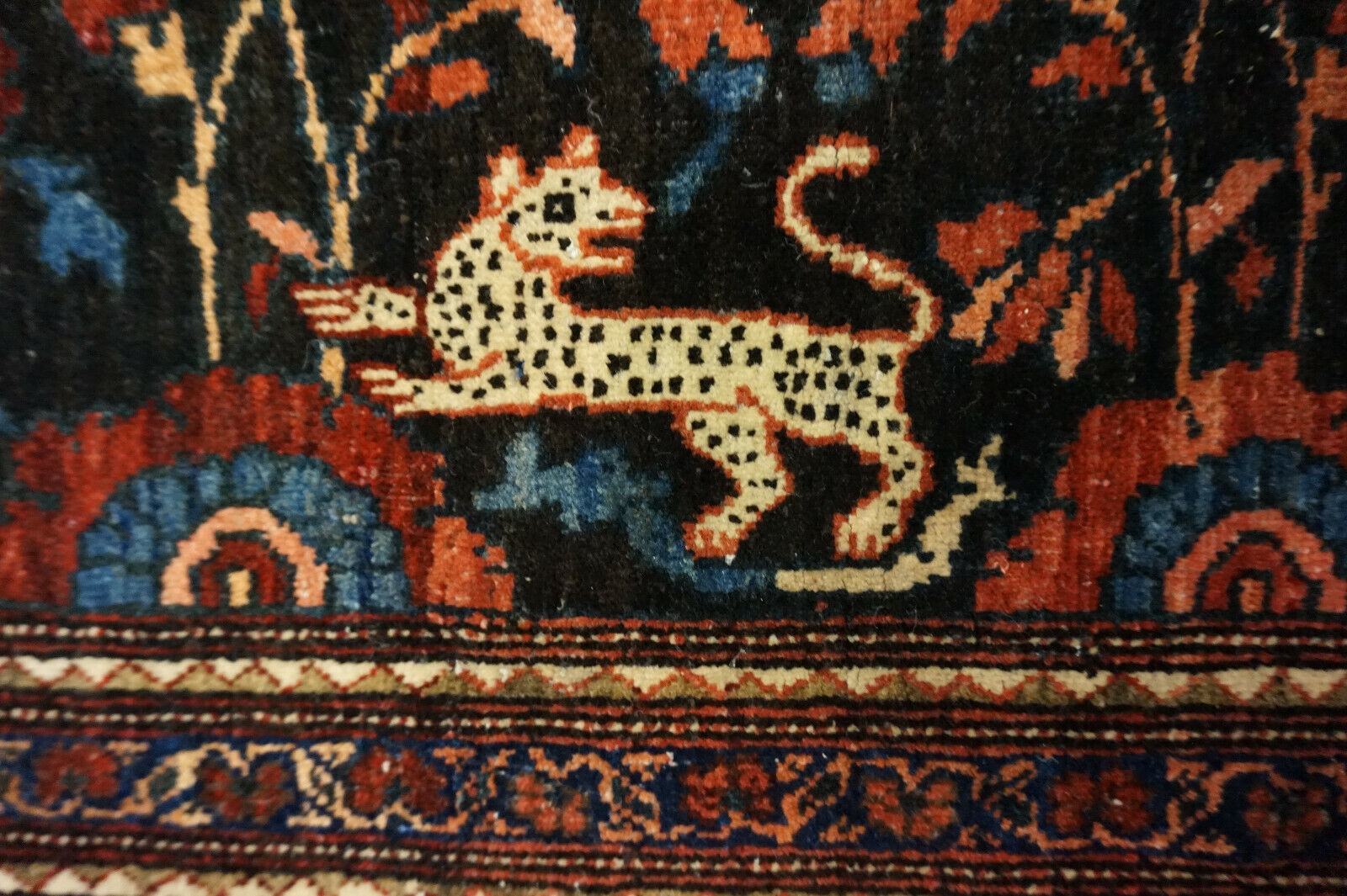 Overhead shot of the Handmade Antique Persian Tehran Rug displaying size and dimensions