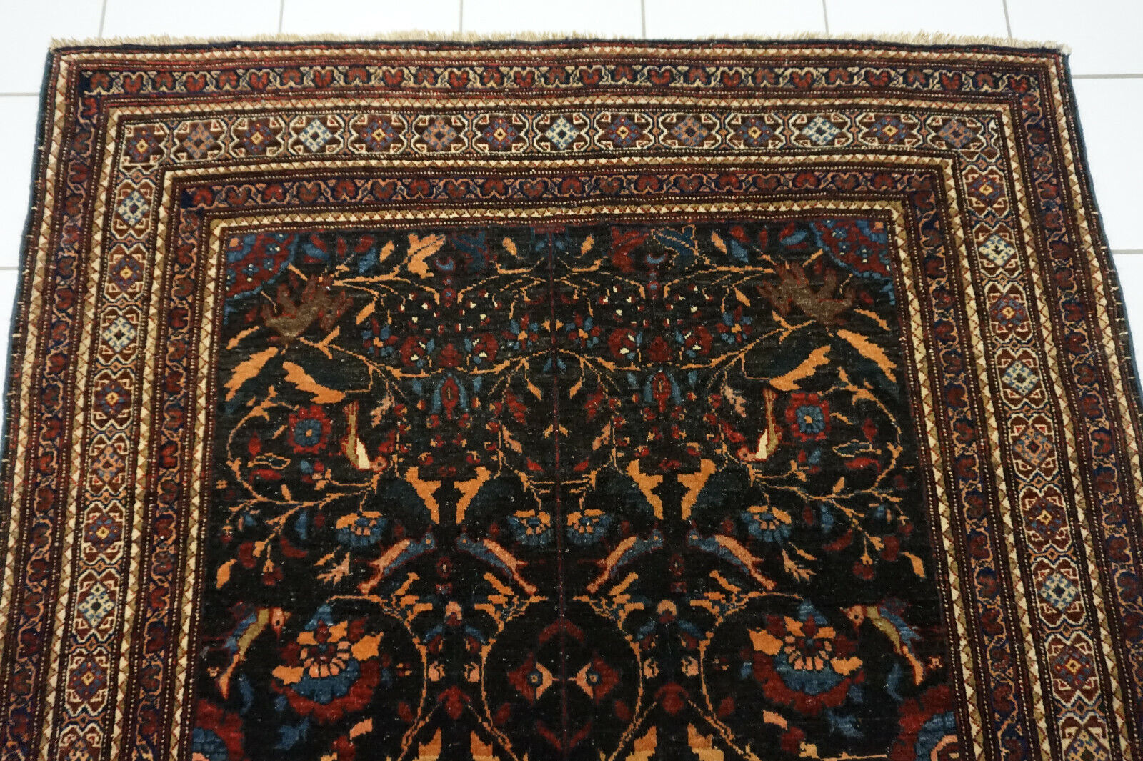 Front view of the Handmade Antique Persian Tehran Rug highlighting its eternal elegance