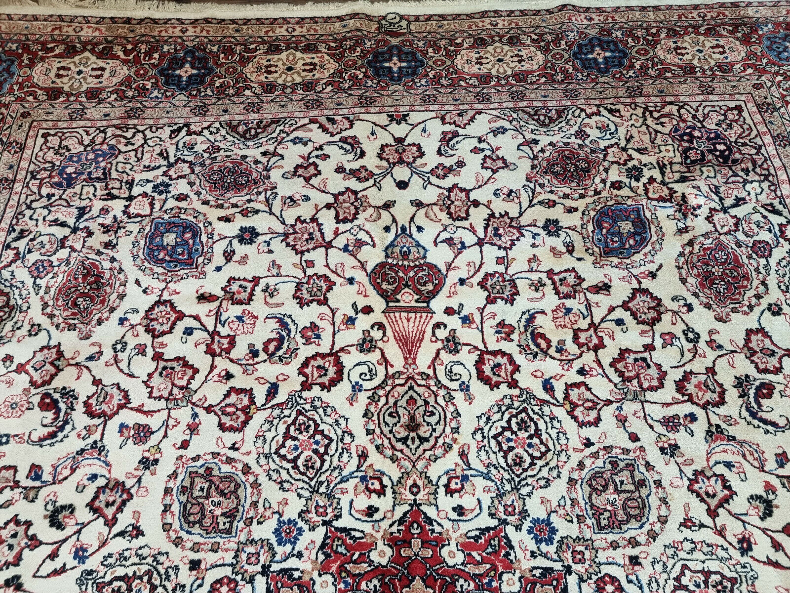 Zoomed-in Shot of Traditional Floral Motifs on Persian Sarouk Rug - 1970s