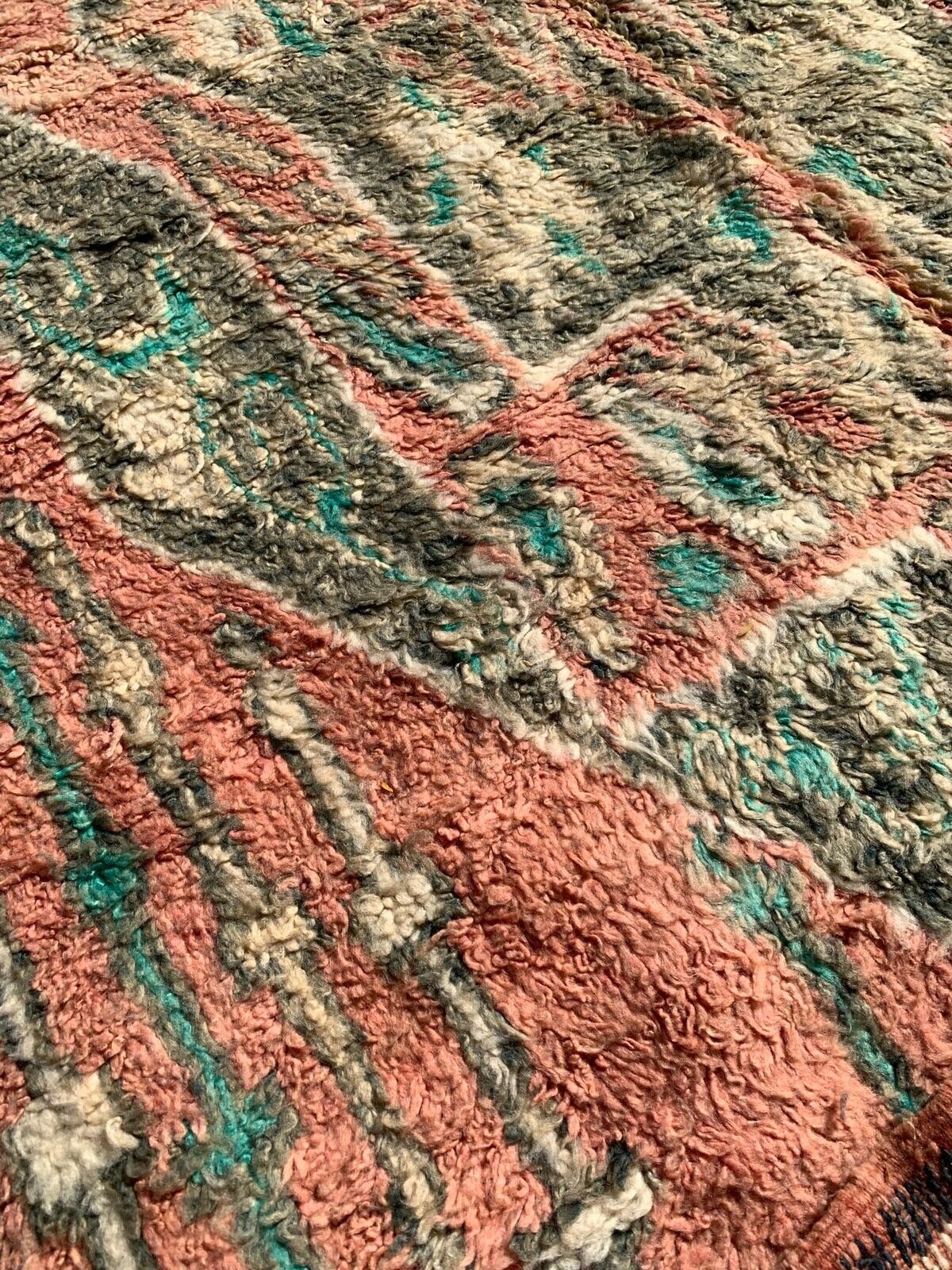Close-up of Wool Material on Handmade Moroccan Berber Rug - 1980s