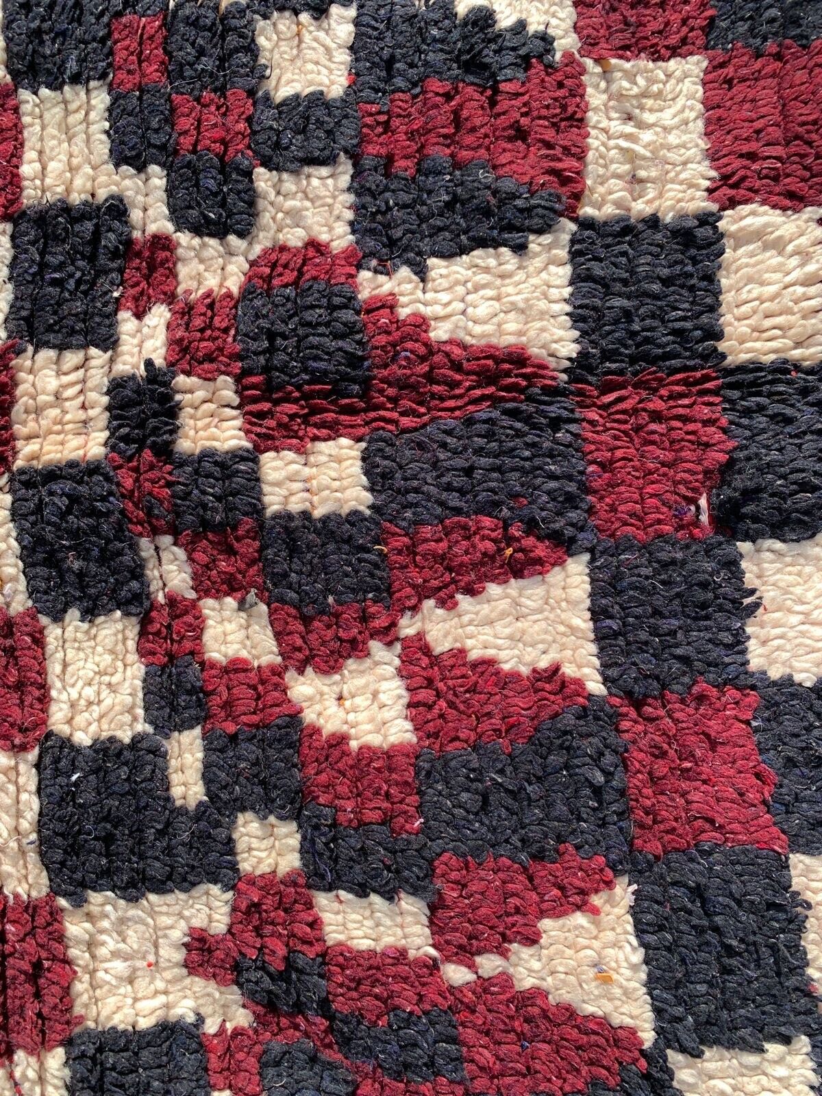 Texture Close-up of Handmade Wool Weaving on Moroccan Berber Rug - 1980s