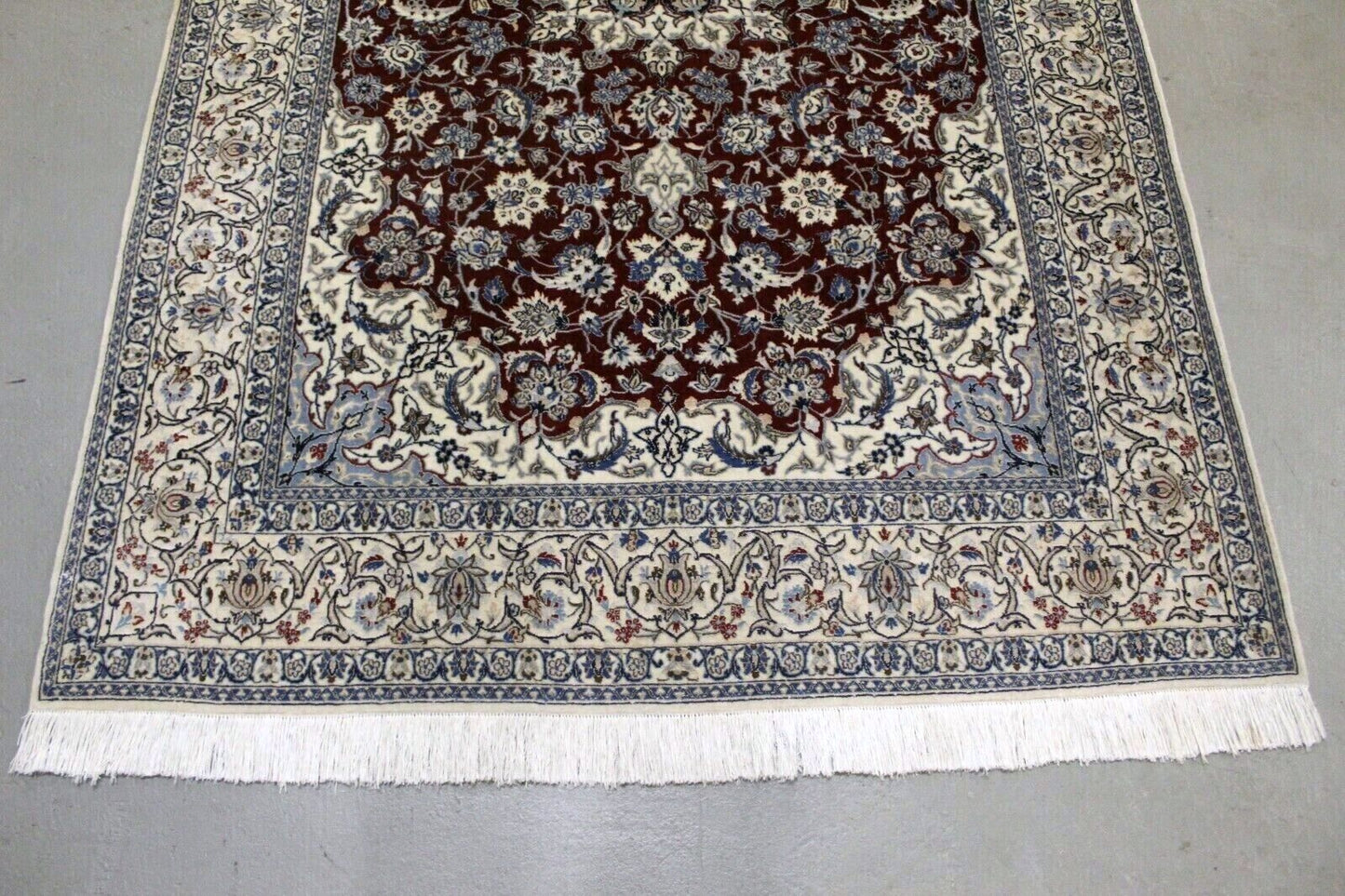 Hints of Blue, Beige, Maroon, Brown, and Light Blue Intertwined in Nain Rug Design - 1970s
