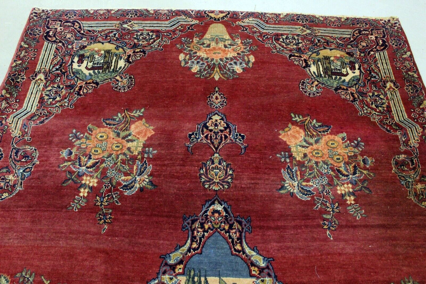 Captivating Pictorial Scene with Storks, Deer, Goats, and Ducks on Antique Kerman Rug - 1920s