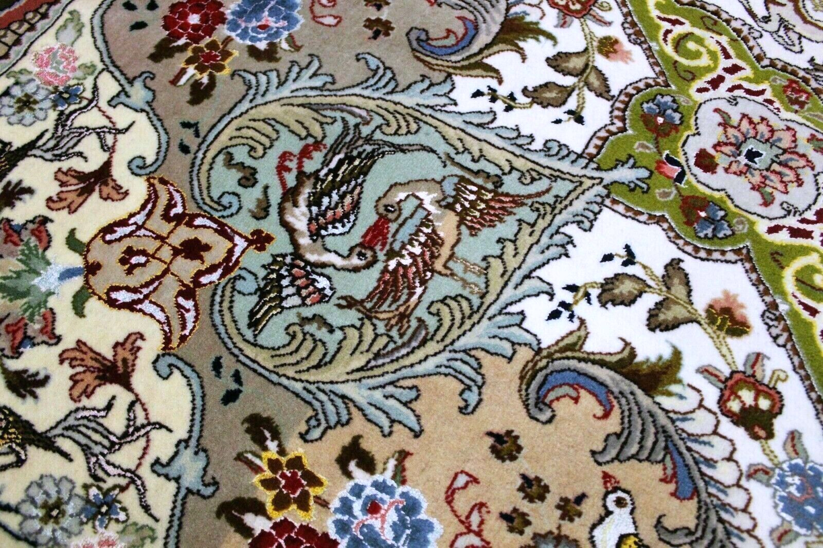 Close-up of silk highlights on Handmade Vintage Persian Tabriz Rug - Delicate silk threads adding subtle luminosity to the intricate patterns.