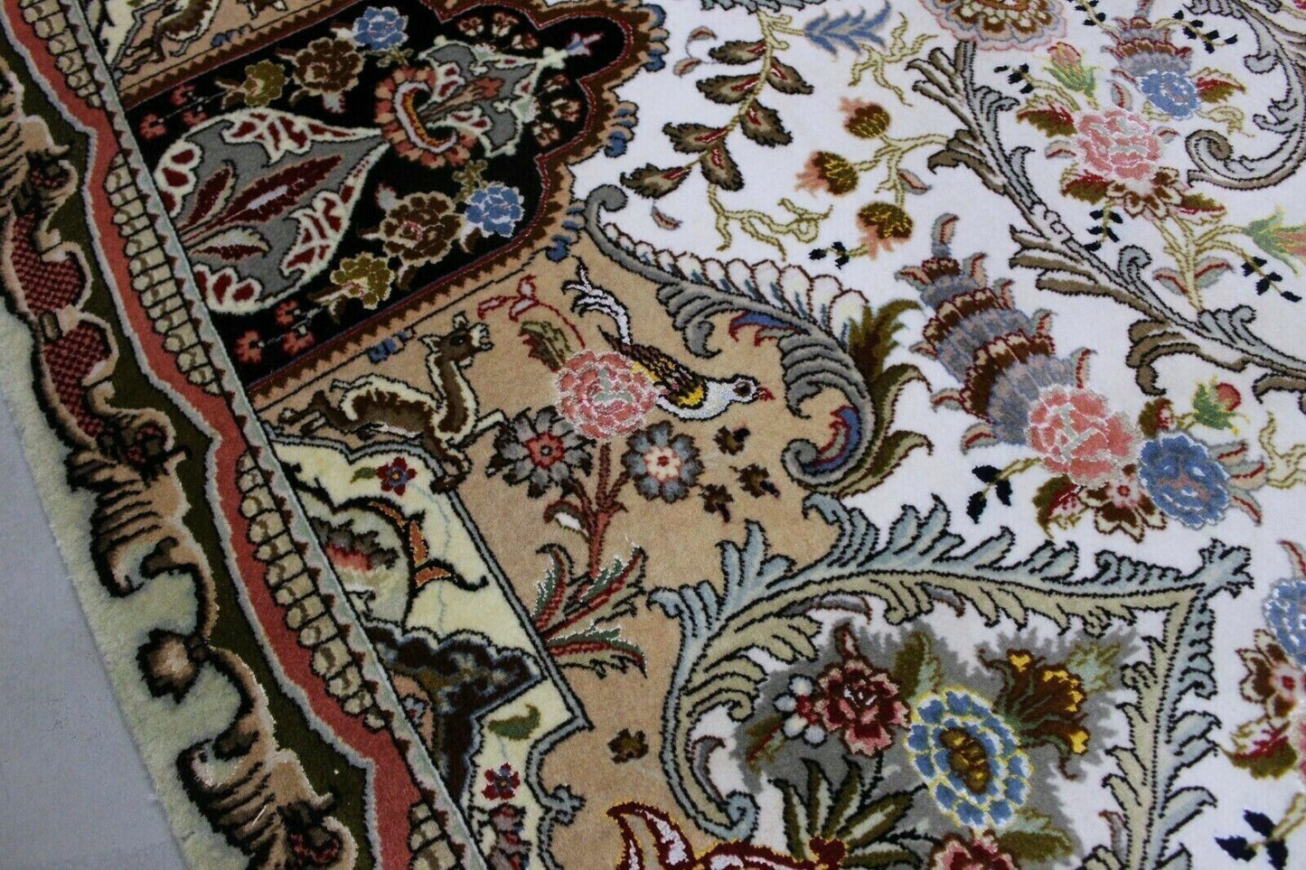 Close-up of wool base on Handmade Vintage Persian Tabriz Rug - Detailed view highlighting the high-quality woven wool base for durability and comfort.